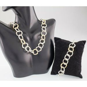 K. Brunini Sterling Silver and 18k Gold Twig Loop Chain Bracelet and Necklace